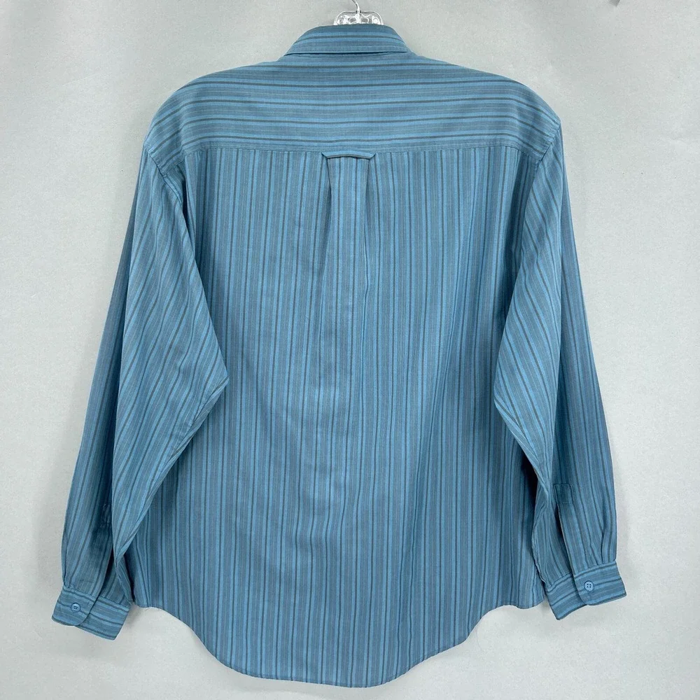 Vintage Levis Shirt Men Large Work Button Up Blue Stripe Silver Label Big E 80s‎